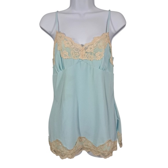 Blue Heaven Tops - Vintage Y2K  Blue Heaven Cami Tank Top Blue Mesh Lace Fairy Grunge Medium Opaque